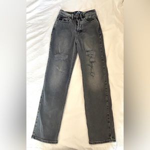 Hollister, ultra high-rise vintage straight grey jeans, size 24 waist.